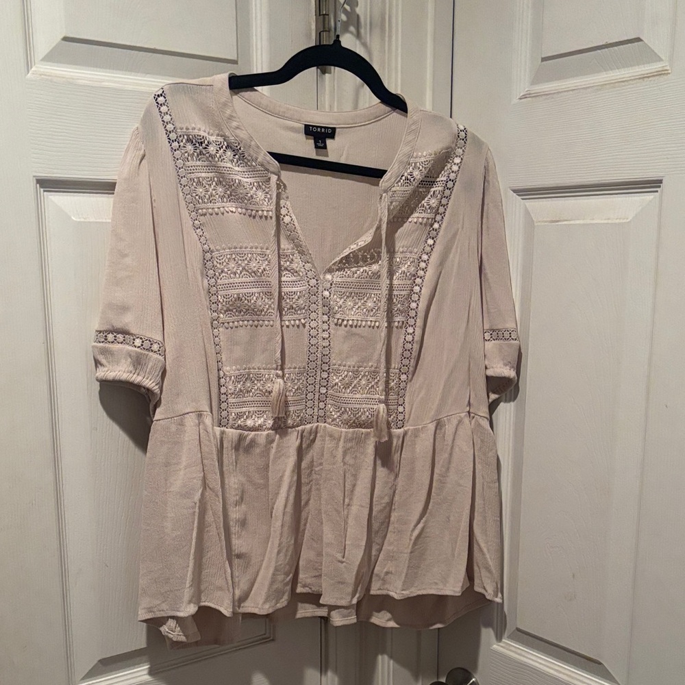 Torrid Cream Embroidered Peasant Blouse